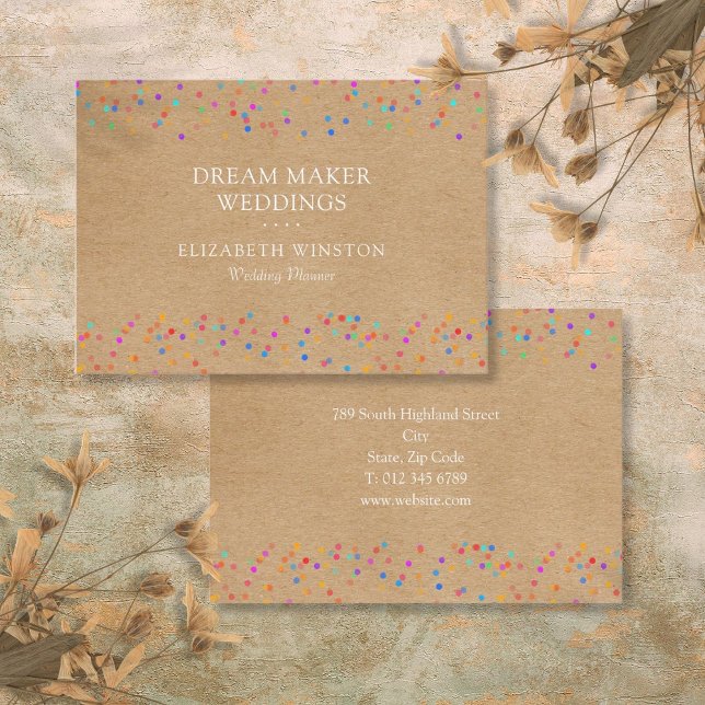 Elegant Rustic Kraft Colorful Confetti Visitkort (Elegant Rustic Kraft Colorful Confetti Business Card)