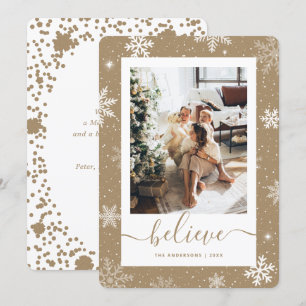 Elegant Rustic Kraft Papper Photo Snowflake Julkort