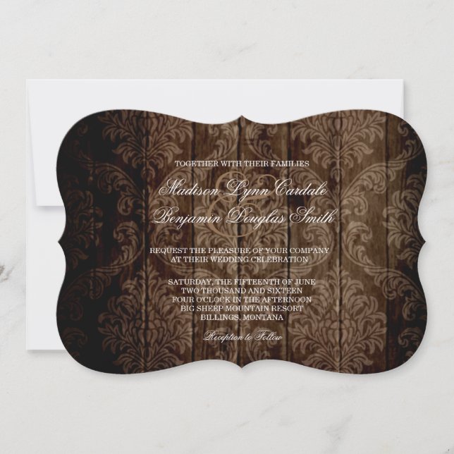 Elegant Rustic Land Damask-bröllopsinbjudningar Inbjudningar (Framsida)
