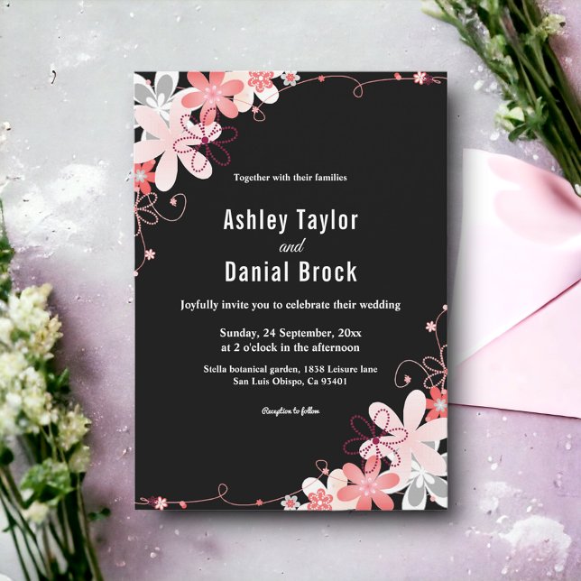 Elegant Rustic Land Ro Black Blommigt Bröllop Inbjudningar (Skapare uppladdad)