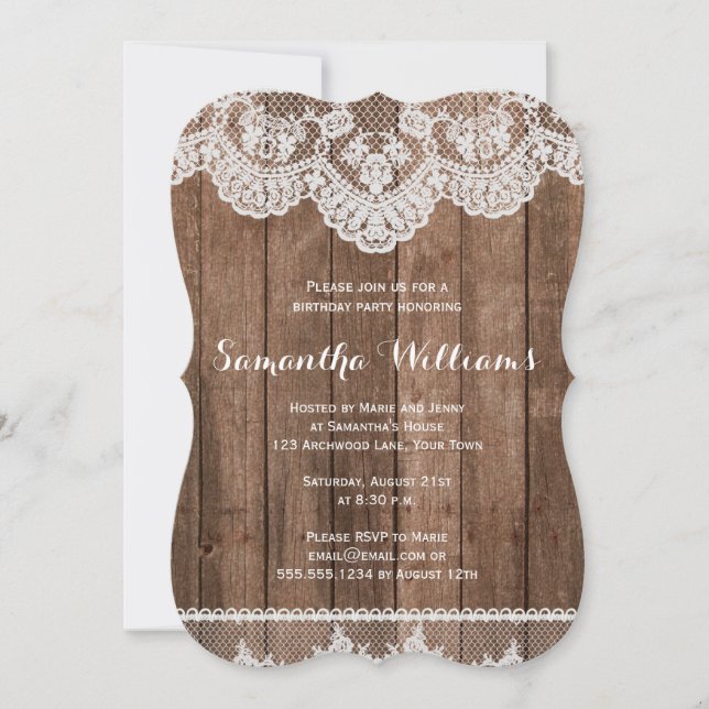 Elegant Rustic Land Wood & Snöre födelsedag Inbjudningar (Framsida)