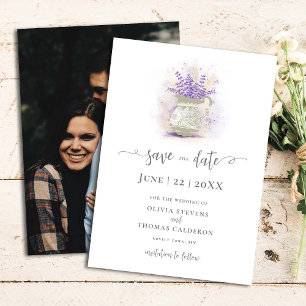 Elegant Rustic Lavender Snöre Pot Blommigt Photo Spara Datumet