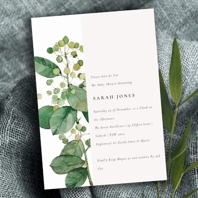 Elegant Rustic Leafy Foliage Greenery Baby Shower Inbjudningar (Skapare uppladdad)