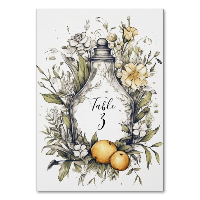 Elegant Rustic Lemon Foliage Bröllop Bordsnummer (Framsidan)