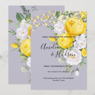 Elegant Rustic ljus Gult Blommigt bröllop Inbjudningar