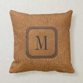 Elegant Rustic Manly Leather Vintage Monogram Kudde