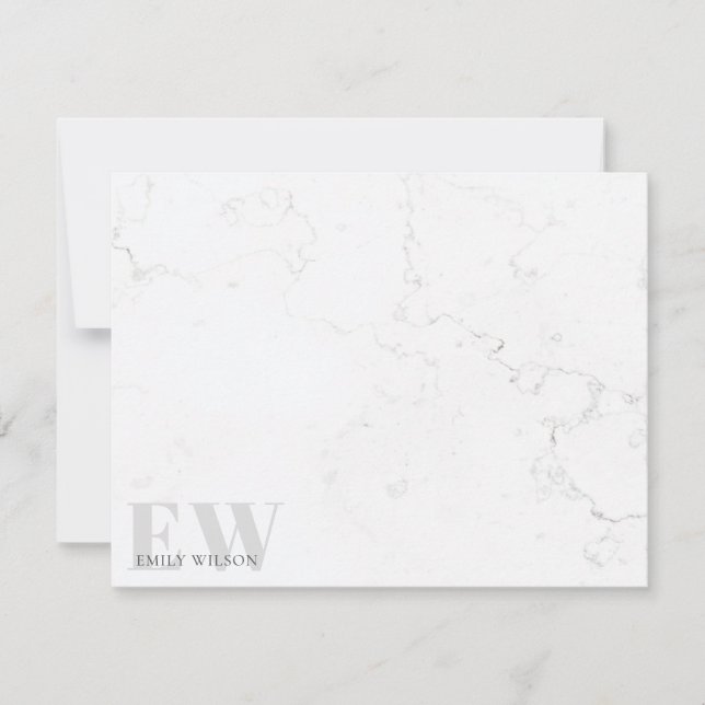 Elegant Rustic Marble Stone Grått Namn Monogram Anteckningskort (Framsida)
