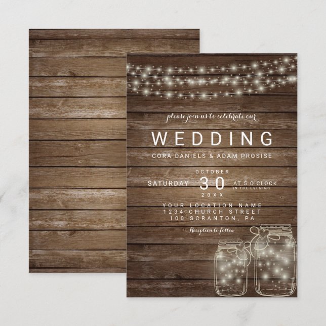 Elegant Rustic Mason Burk Bröllop Card Inbjudningar (Fram/baksida)