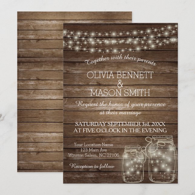 Elegant Rustic Mason Burk Bröllop Card Inbjudningar (Fram/baksida)