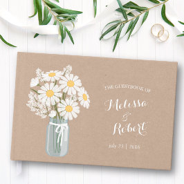 Elegant Rustic Mason Burk Daisy Bröllop Beige Gästböcker