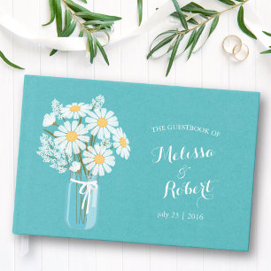 Elegant Rustic Mason Burk Daisy Bröllop Teal Gästböcker