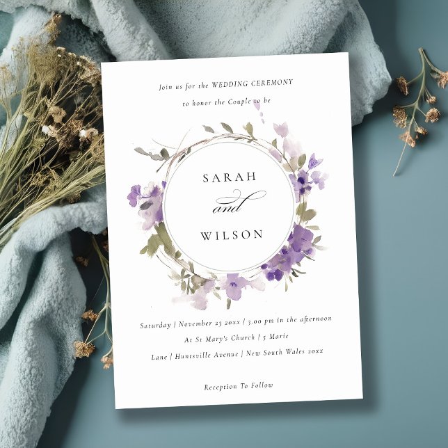 Elegant Rustic Meadow Lilac Blommigt Utandning Brö Inbjudningar (Skapare uppladdad)