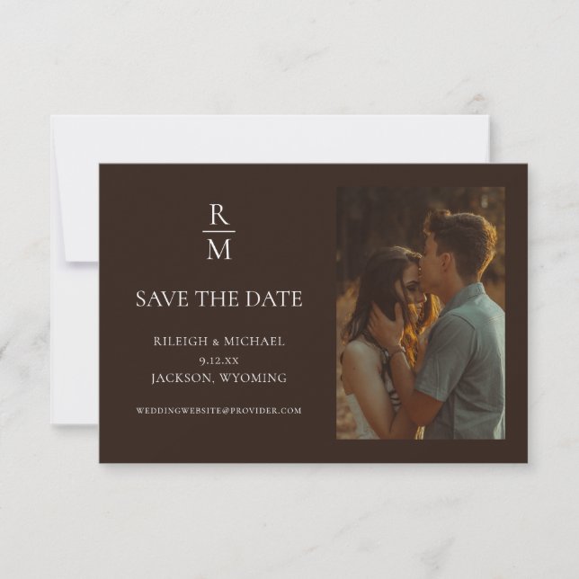 Elegant Rustic Monogram Photo Save Date (Framsida)