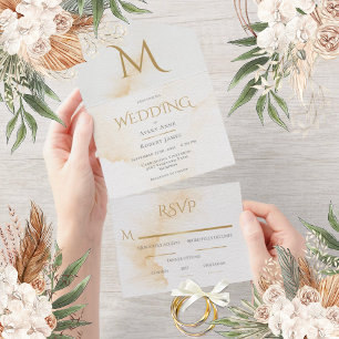 Elegant Rustic Monogram Watercolor Photo Bröllop