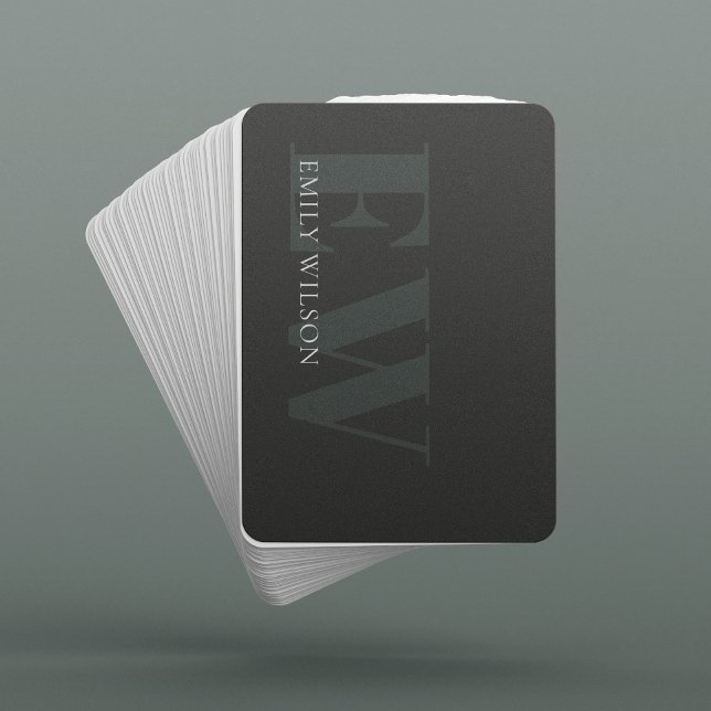 Elegant Rustic Mörk Dusky Grönt Black Monogram Casinokort (Skapare uppladdad)