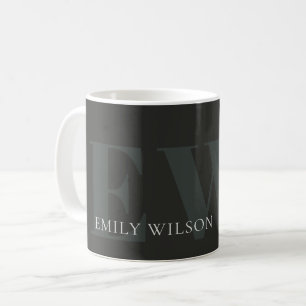 Elegant Rustic Mörk Dusky Grönt Black Monogram Kaffemugg