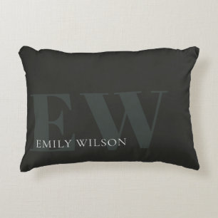 Elegant Rustic Mörk Dusky Grönt Black Monogram Prydnadskudde