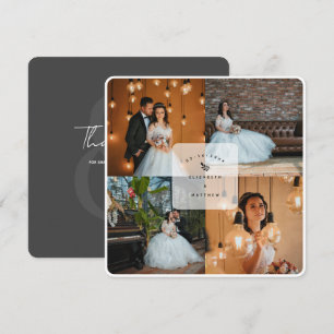 Elegant Rustic Mörk Grått 4 Photo Collage Bröllop Tack Kort