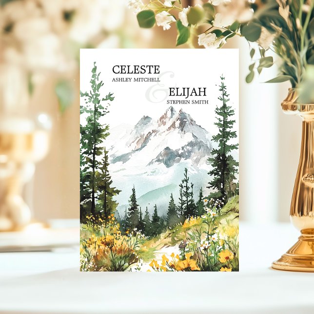 Elegant Rustic Mountain Scene Wildblommor BRÖLLOP Inbjudningar (Elegant Rustic Mountain Scene Wildflowers WEDDING Invitation)