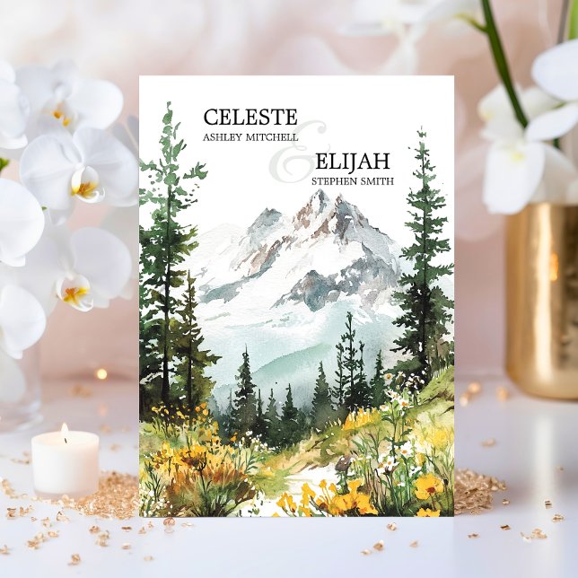 Elegant Rustic Mountain Wildblommor QR BRÖLLOP Inbjudningar (Elegant Rustic Mountain Wildflowers QR code WEDDING Invitation)