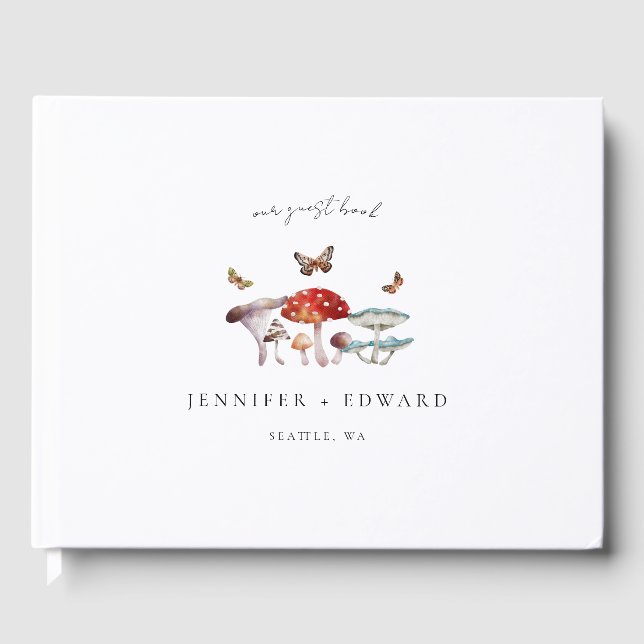 Elegant Rustic Mushroom Bröllop Gästböcker (Framsida)