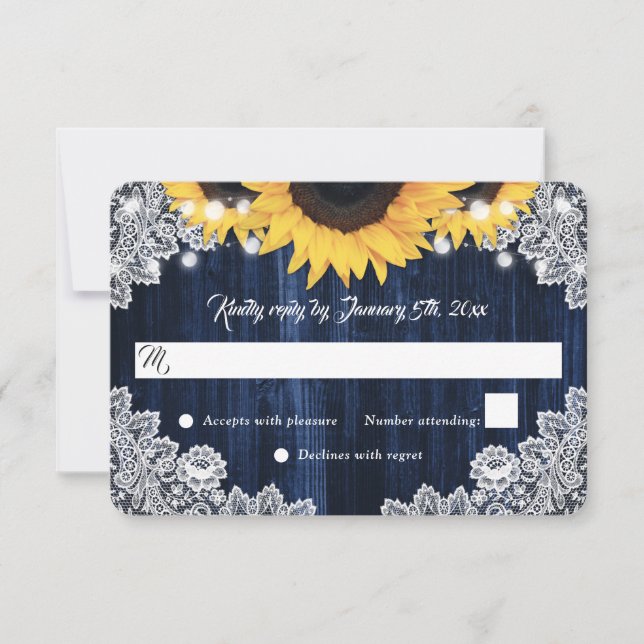Elegant Rustic Navy Blue Wood Sunflower Wedding OSA Kort (Framsida)