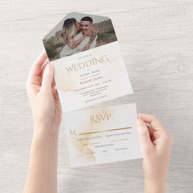 Elegant Rustic Neutralt Watercolor Photo Bröllop (Tearaway)