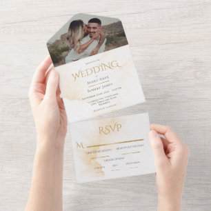 Elegant Rustic Neutralt Watercolor Photo Bröllop