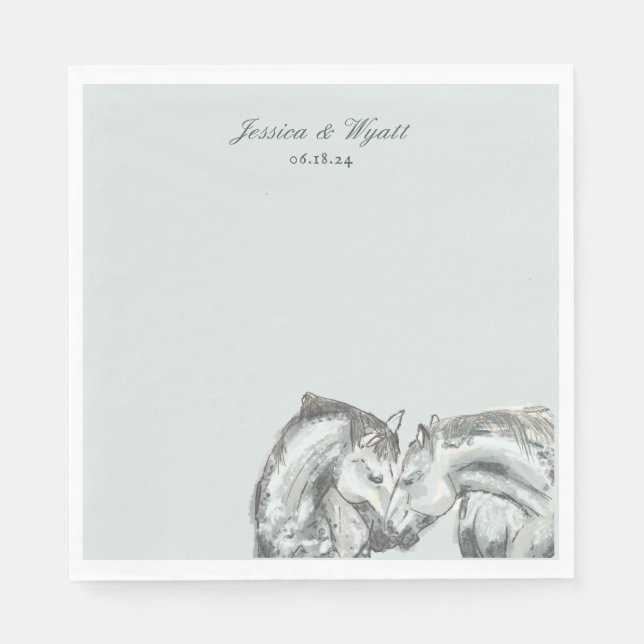 Elegant Rustic Nuzzling Horses Bröllop Pappersservett (Framsidan)