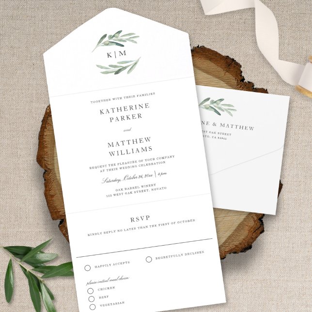 Elegant Rustic Olive Gren Watercolor Bröllop (Skapare uppladdad)