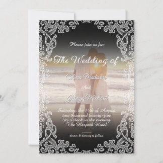 Elegant Rustic Ornate med romantiskt foto bröllop Inbjudningar