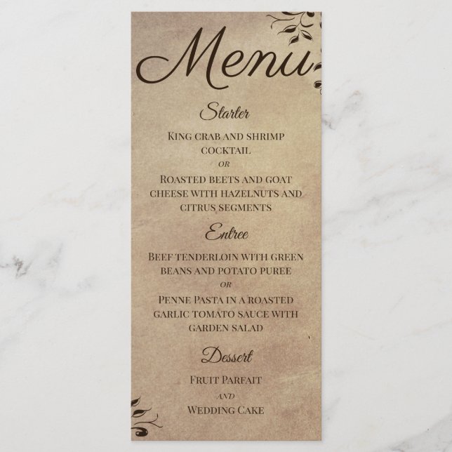 Elegant Rustic Parchment Papper Rulla Design Meny (Framsida)