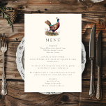 Elegant Rustic Pheasant Fall Hunting Dinner Meny<br><div class="desc">Jakt på matematiskt matematiskt menykort med fasansillustration och elegant,  oliv grönt mörk och anpassningsbar. Perfekt till en land-middag,  elegant bröllop-repetitionsmiddag,  jaktmiddag,  jakt på pension party eller jaktfödelsedagsfest.</div>
