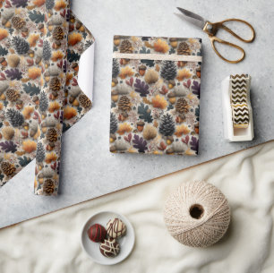 Elegant Rustic Pinecones Acorns - Lila & skalning Presentpapper