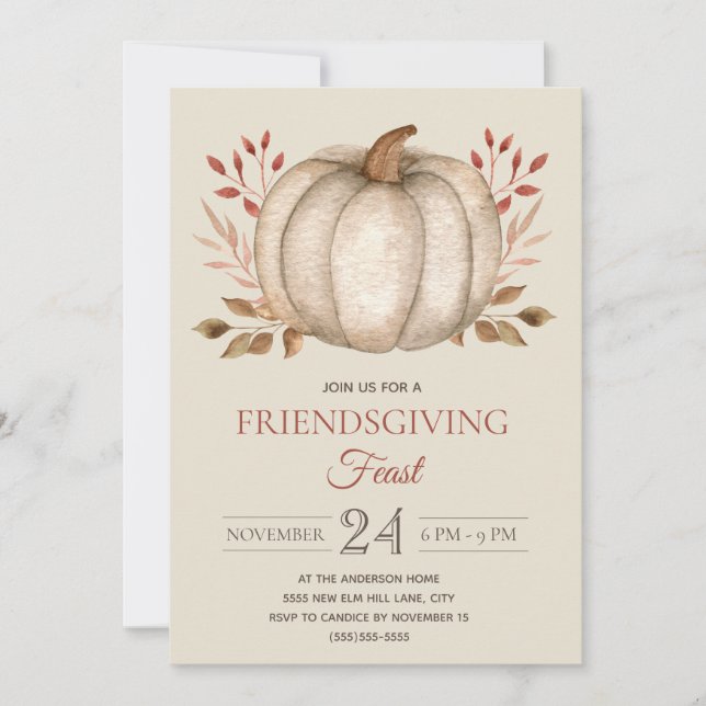 Elegant Rustic Pumpkin Friendsgiving Feast Middag Inbjudningar (Framsida)