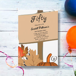 Elegant Rustic Pumpkin Löv sjunker 50:e födelsedag Inbjudningar