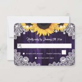 Elegant Rustic Purple Wood Lace Sunflower Wedding OSA Kort