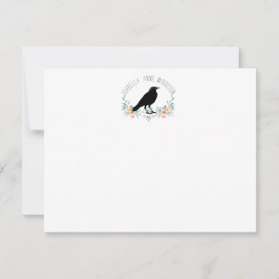 Elegant Rustic Raven Blommigt Namn Anteckningskort