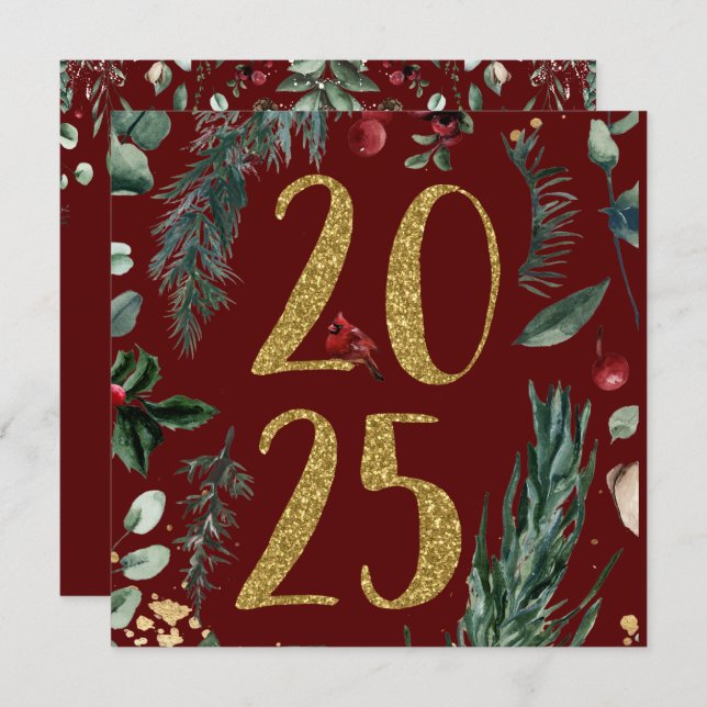 Elegant Rustic Red 2025 New Years Helgdag Card (Fram/baksida)