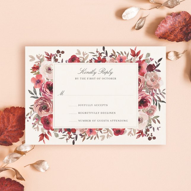 Elegant Rustic Red Blommigt Fall Wedding OSA Kort (Skapare uppladdad)