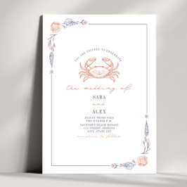 Elegant Rustic Red & Blue Beach WedCrab Inbjudningar
