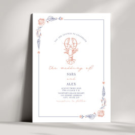 Elegant Rustic Red & Blue Beach Wedding Lobster Inbjudningar