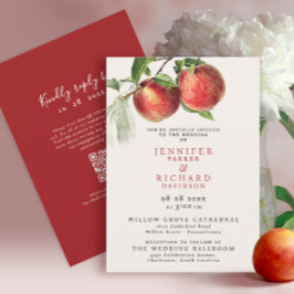 Elegant Rustic Red Peach Fruits Botanical Bröllop Inbjudningar