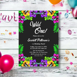 Elegant Rustic Ro Black Blommigt 1:a födelsedag Inbjudningar