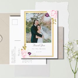 Elegant Rustic Ro Guld Bröllop Photo Tack Vykort