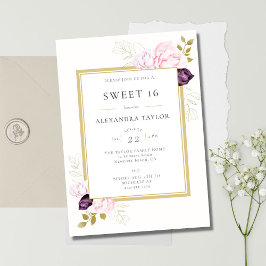 Elegant Rustic Ro Ram Guld Eucalyptus Sweet 16 Inbjudningar