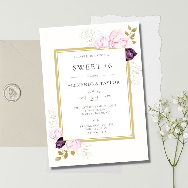 Elegant Rustic Ro Ram Guld Eucalyptus Sweet 16 Inbjudningar (Skapare uppladdad)