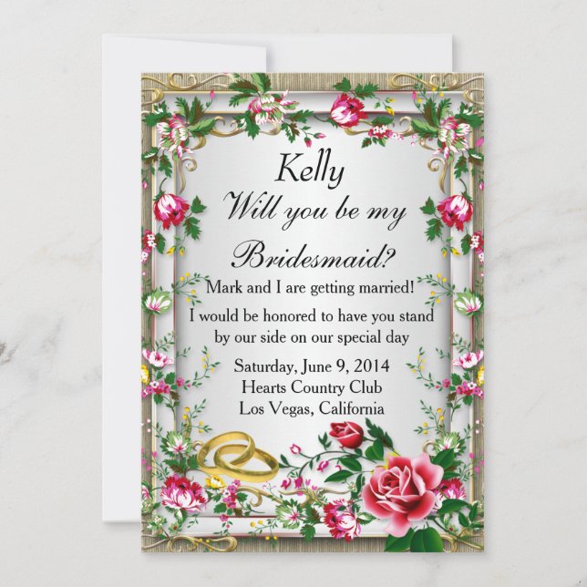 Elegant Rustic Röd ros Bridesmaid Card Inbjudningar (Framsida)