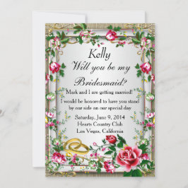 Elegant Rustic Röd ros Bridesmaid Card Inbjudningar