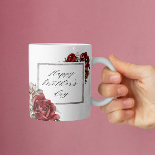 Elegant Rustic Röd ros Lycklig Mors dag Kaffemugg